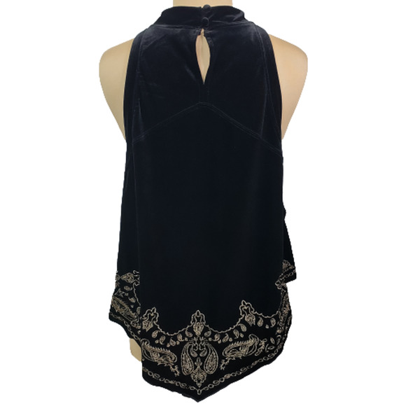 SOLD Free People Black Velvet Gold Embroidered Bandana Top Sz L - Picture 6 of 12